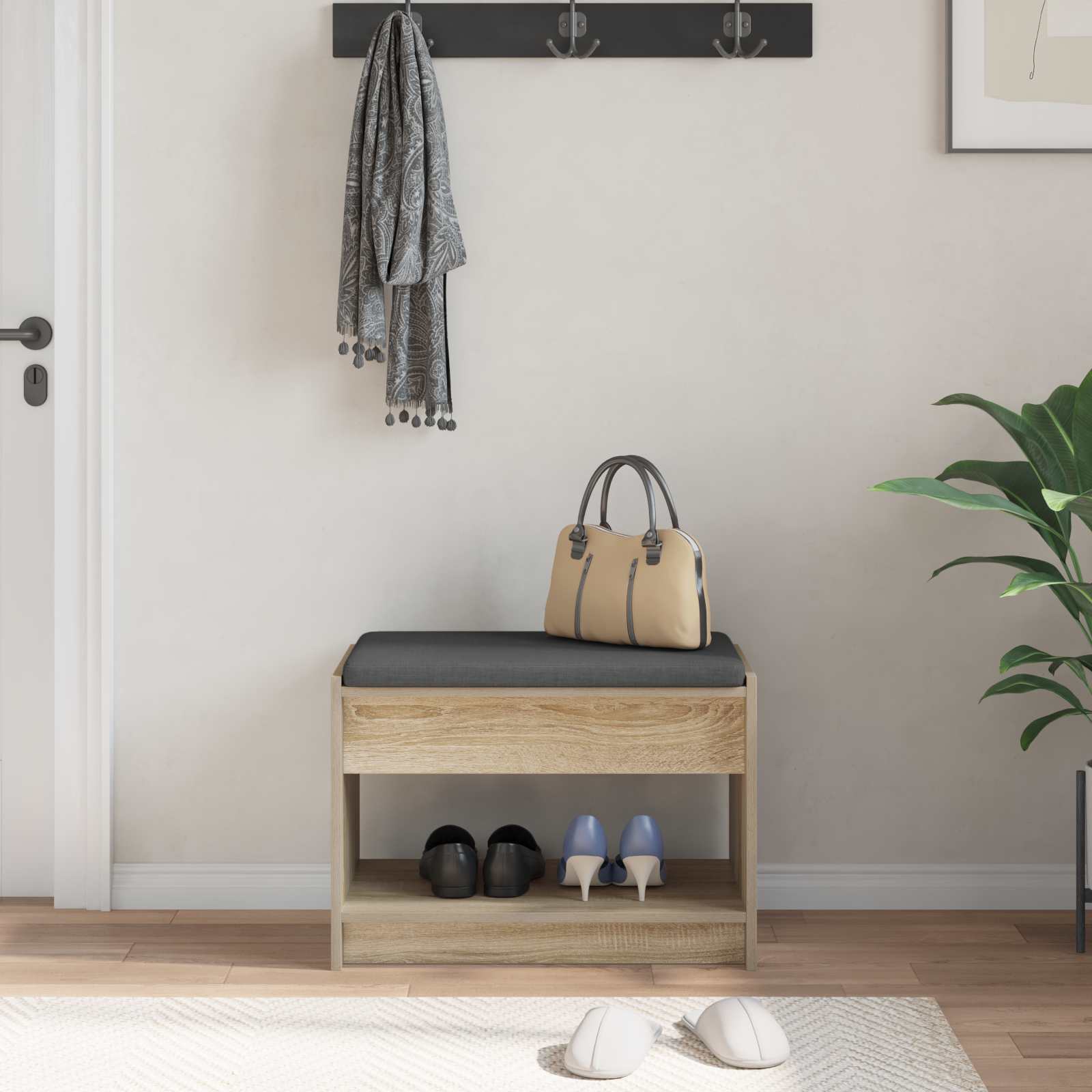 Panca per ingresso con cuscino Rovere Sonoma 63 x 38 x 45 cm