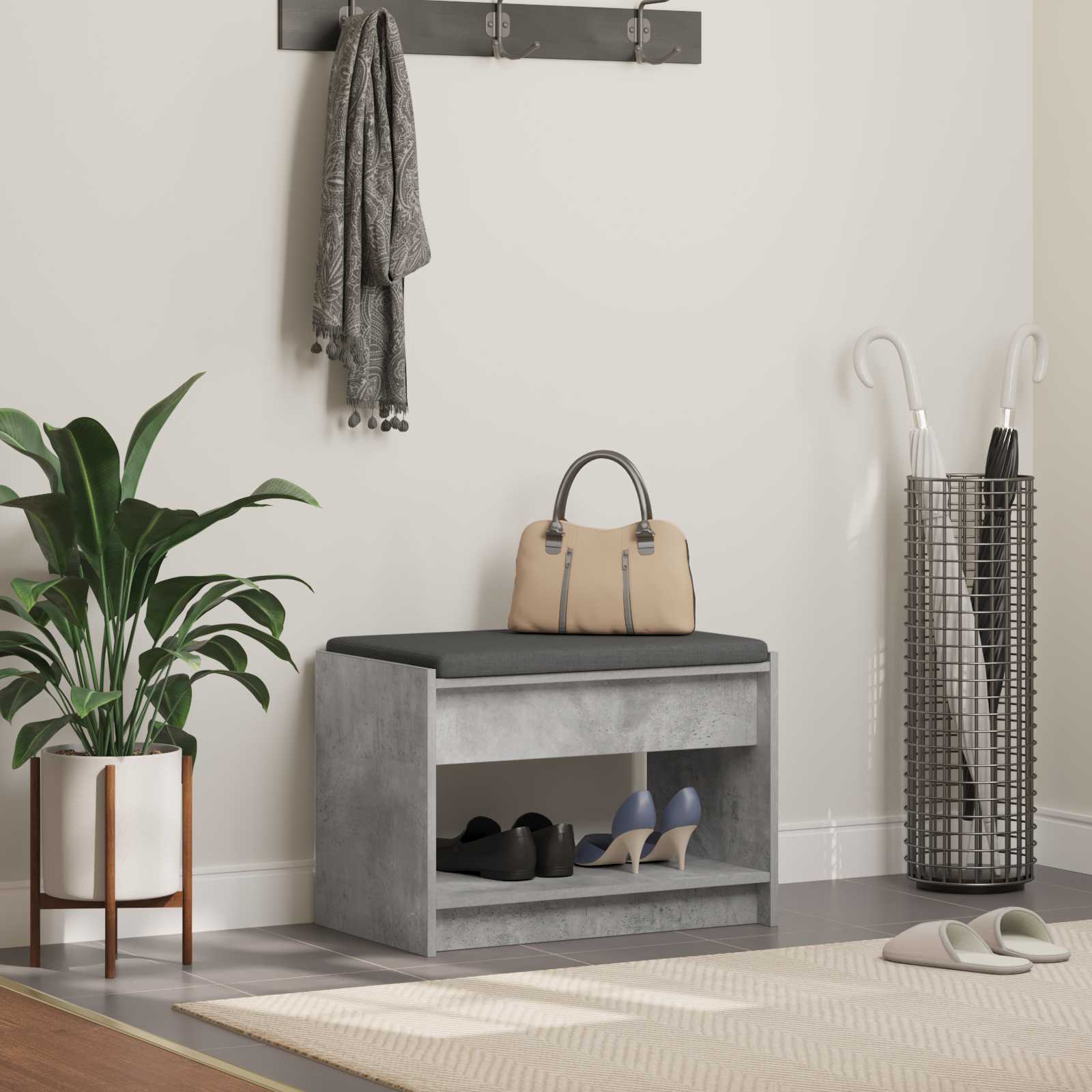 Panca per ingresso con cuscino Grigio Cemento 63 x 38 x 45 cm