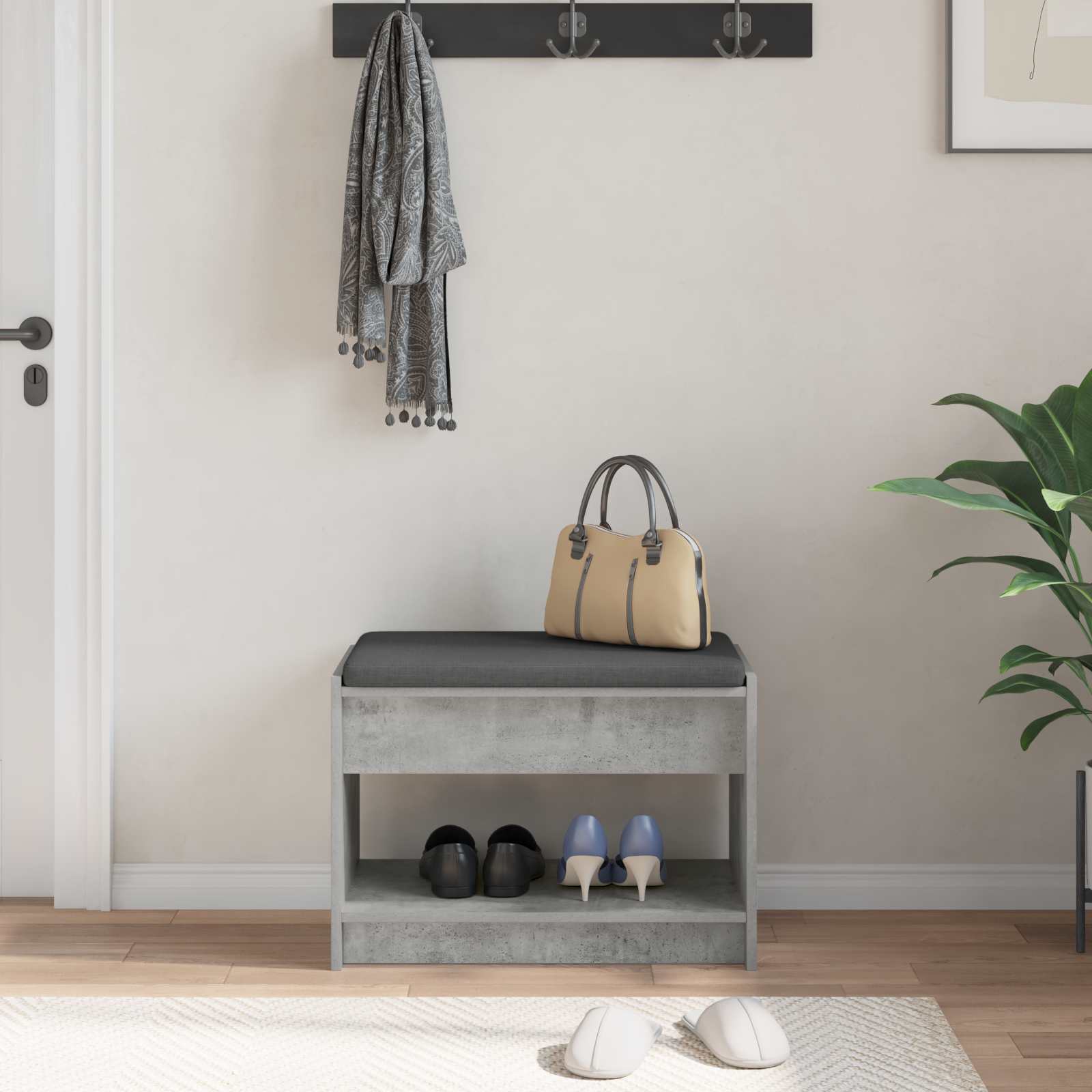Panca per ingresso con cuscino Grigio Cemento 63 x 38 x 45 cm