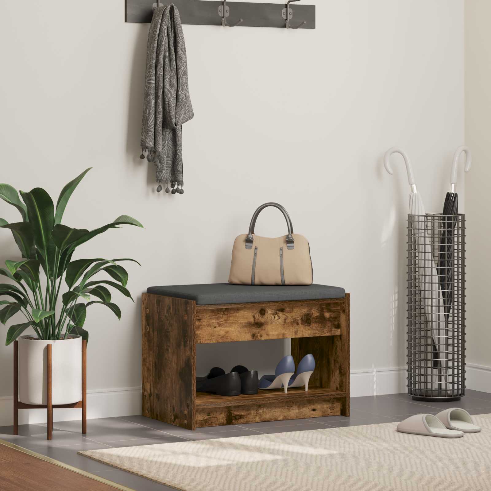 Panca per ingresso Quercia Affumicata 63 x 38 x 45 cm