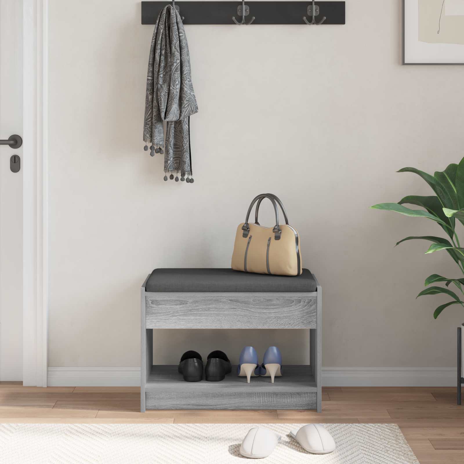 Panca per ingresso con cuscino Sonoma grigia 63 x 38 x 45 cm