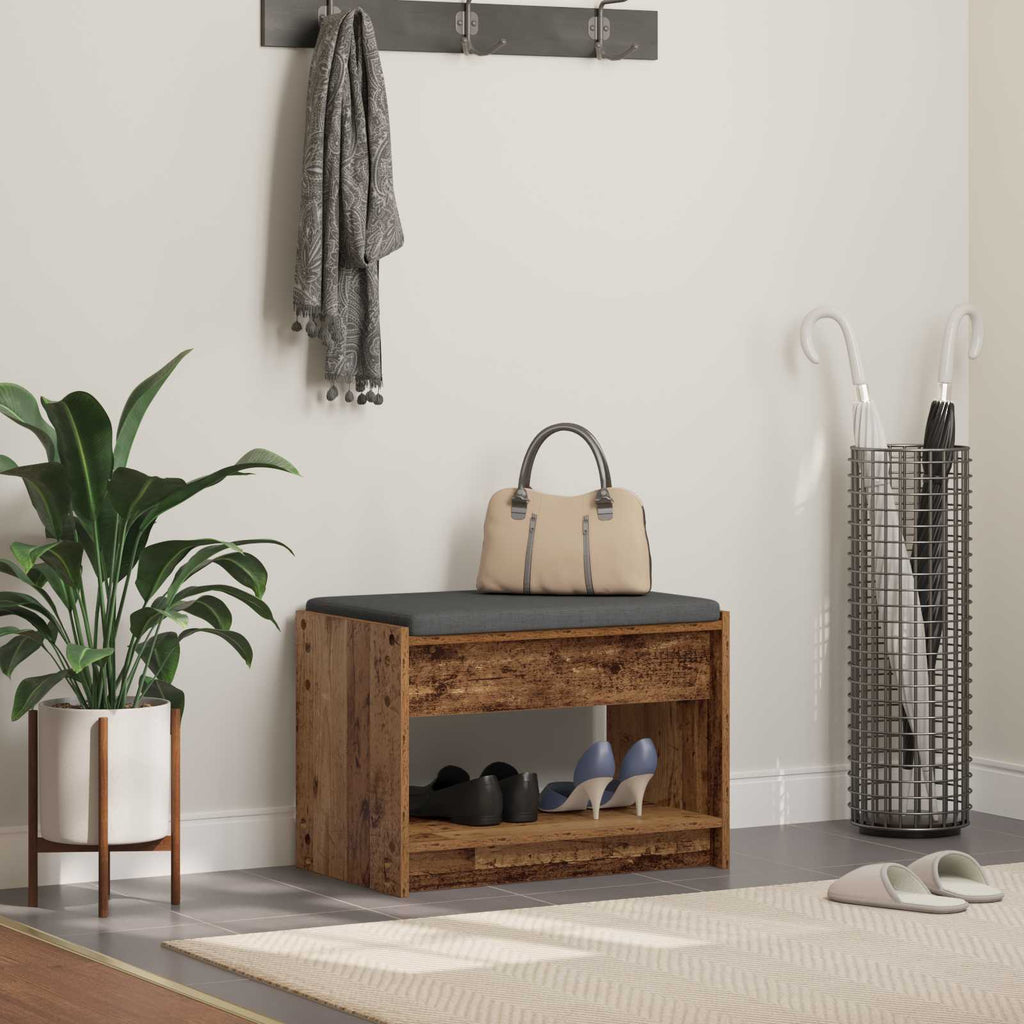 Panca per ingresso con cuscino Legno vecchio 63 x 38 x 45 cm
