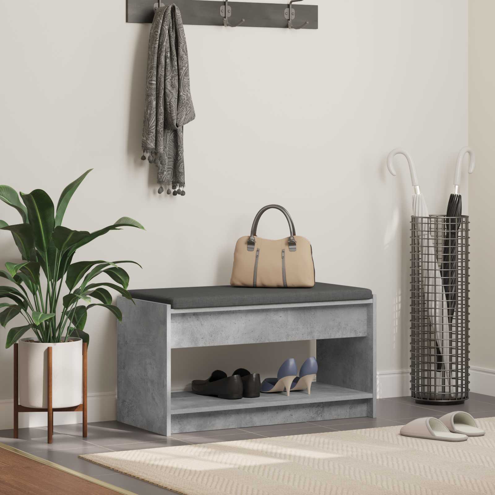 Panca per ingresso con cuscino Grigio Cemento 83 x 38 x 45 cm