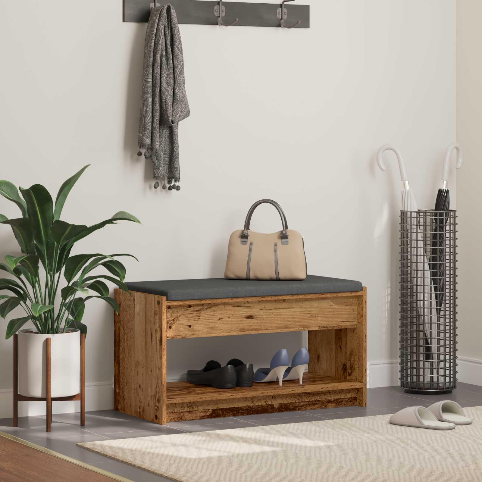 Panca per ingresso con cuscino Legno vecchio 83 x 38 x 45 cm
