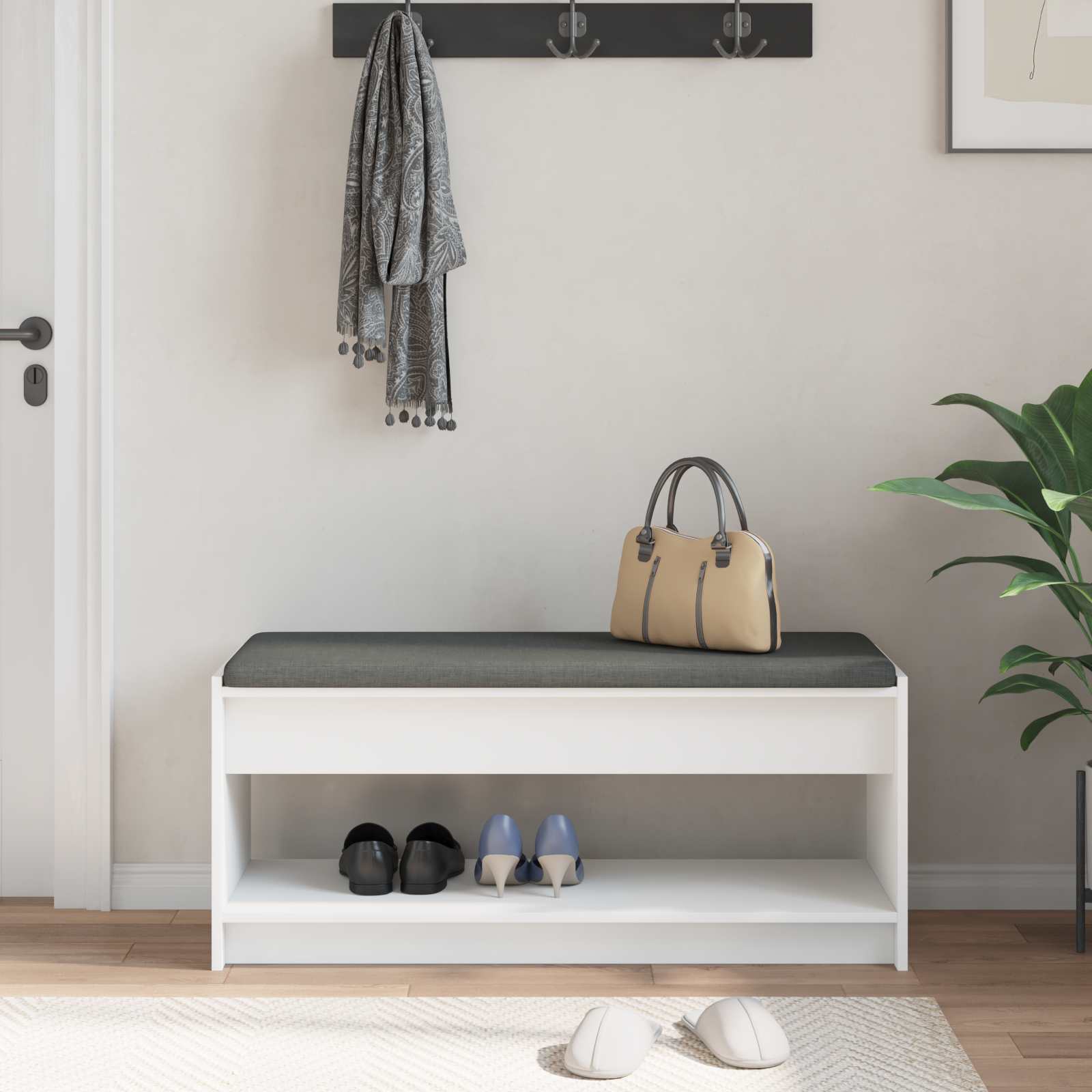 Panca per ingresso con cuscino Bianco 103 x 38 x 45 cm