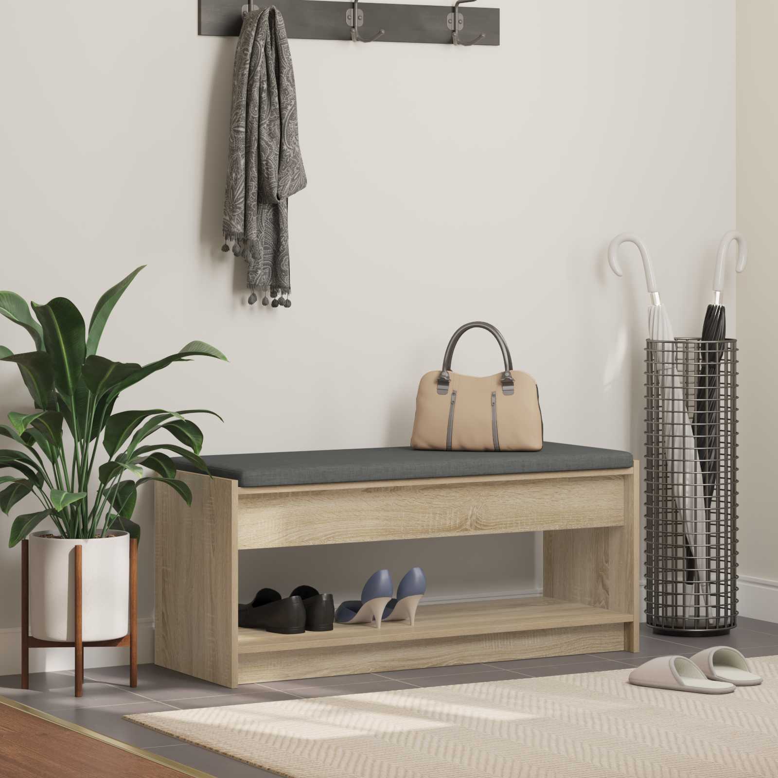 Panca per ingresso con cuscino Rovere Sonoma 103 x 38 x 45 cm