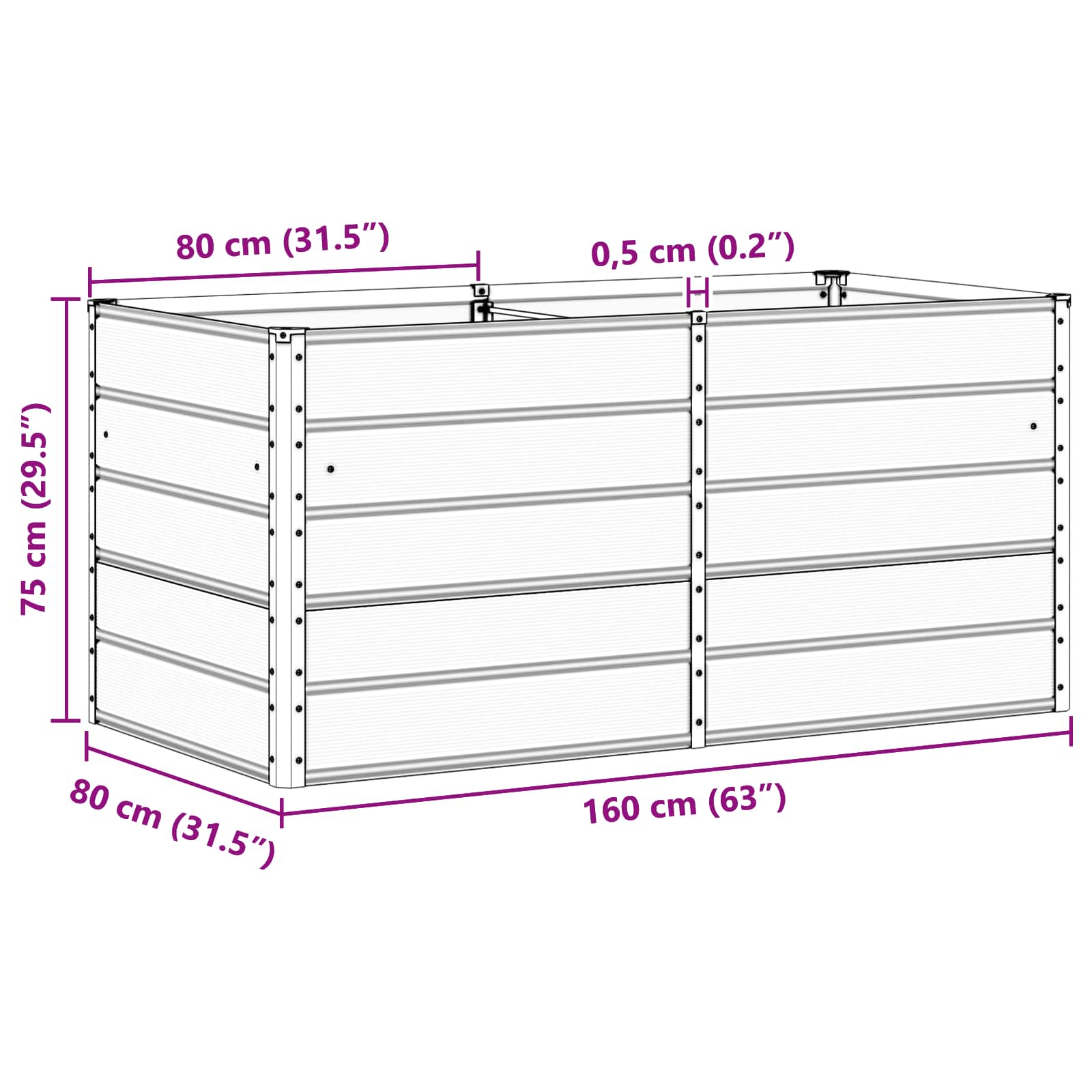 Fioriera Grigio chiaro 160 x 80 x 75 cm Acciaio