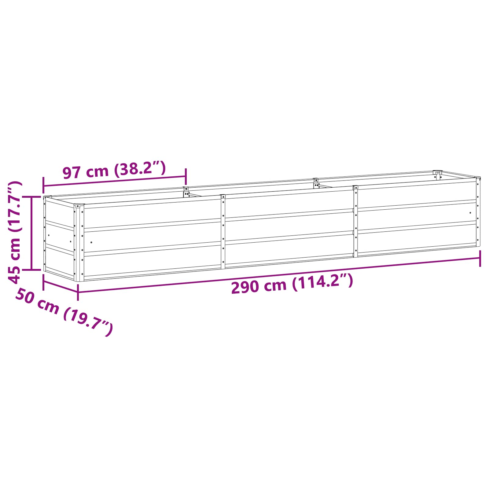 Fioriera Grigio chiaro 290 x 50 x 45 cm Acciaio zincato