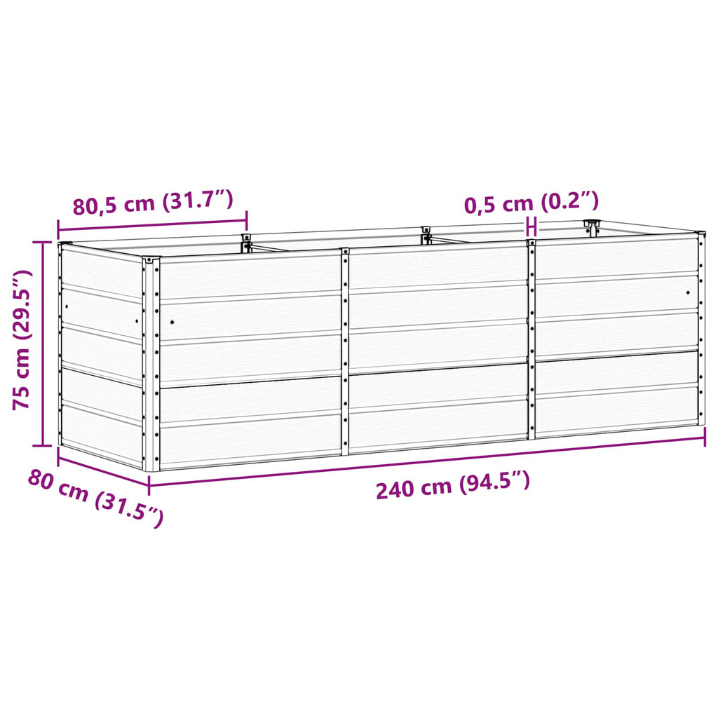 Fioriera Antracite 240 x 80 x 75 cm Acciaio
