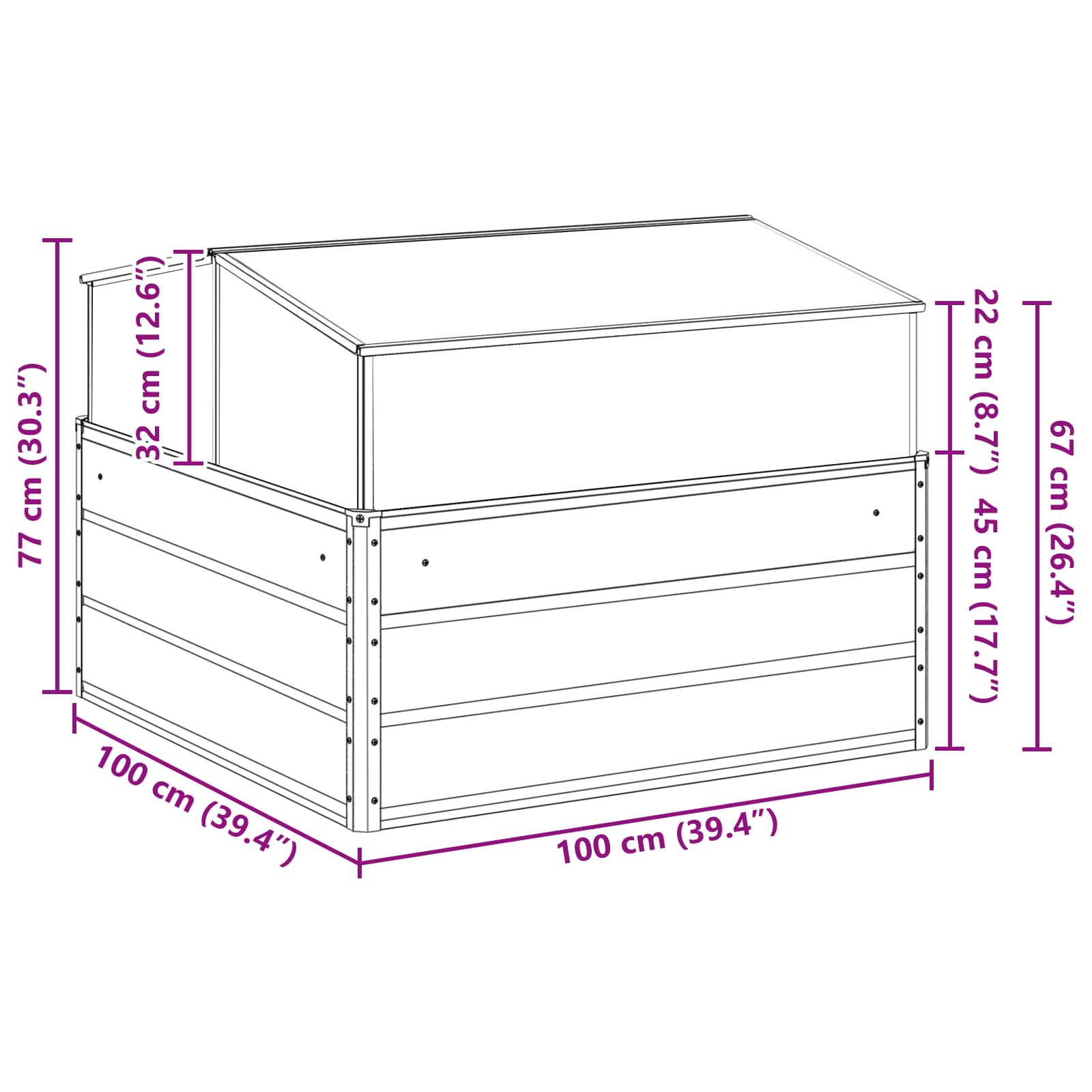 Fioriera Antracite 100 x 100 x 77 cm Acciaio zincato