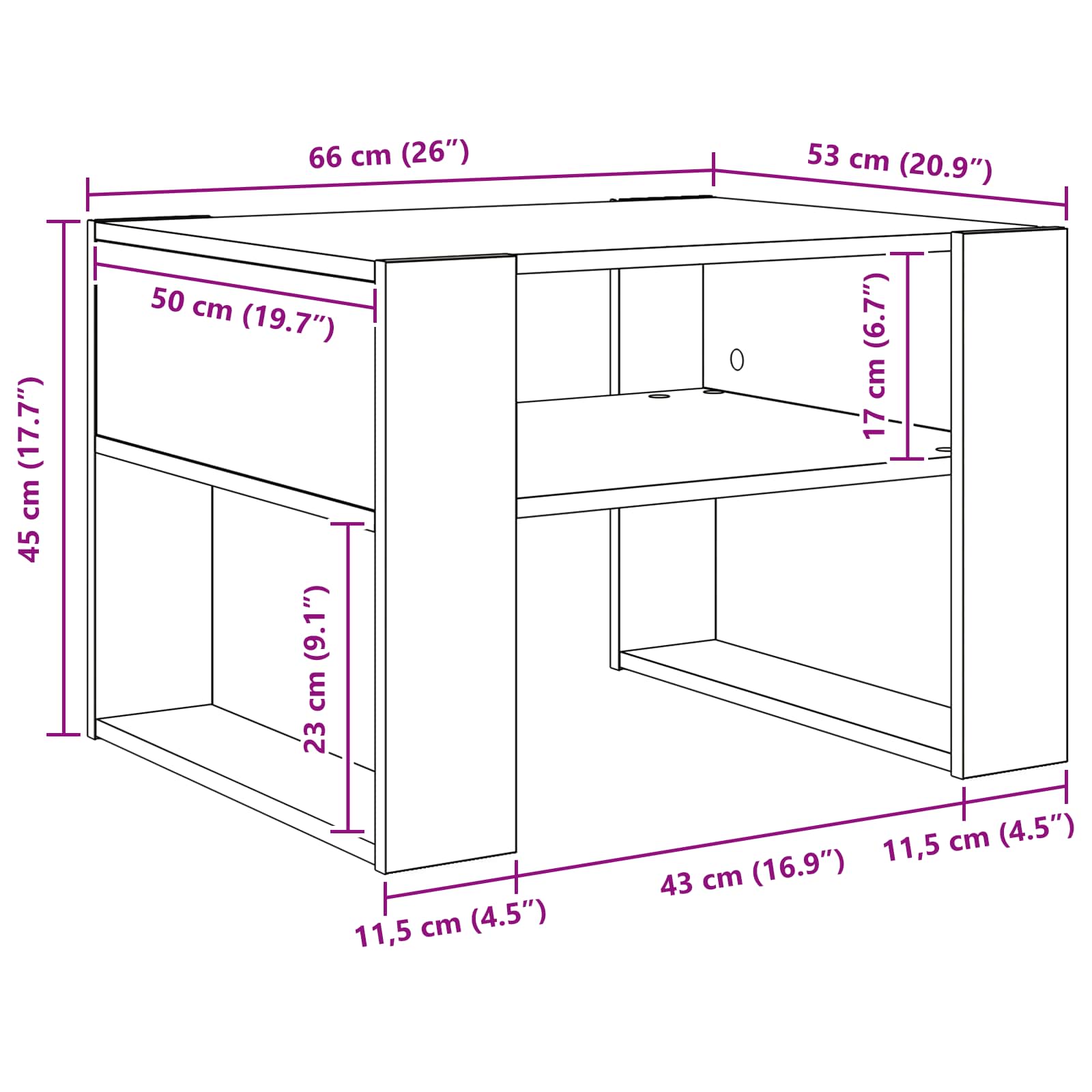 Tavolino da salotto Legno vecchio 66 x 53 x 45 cm