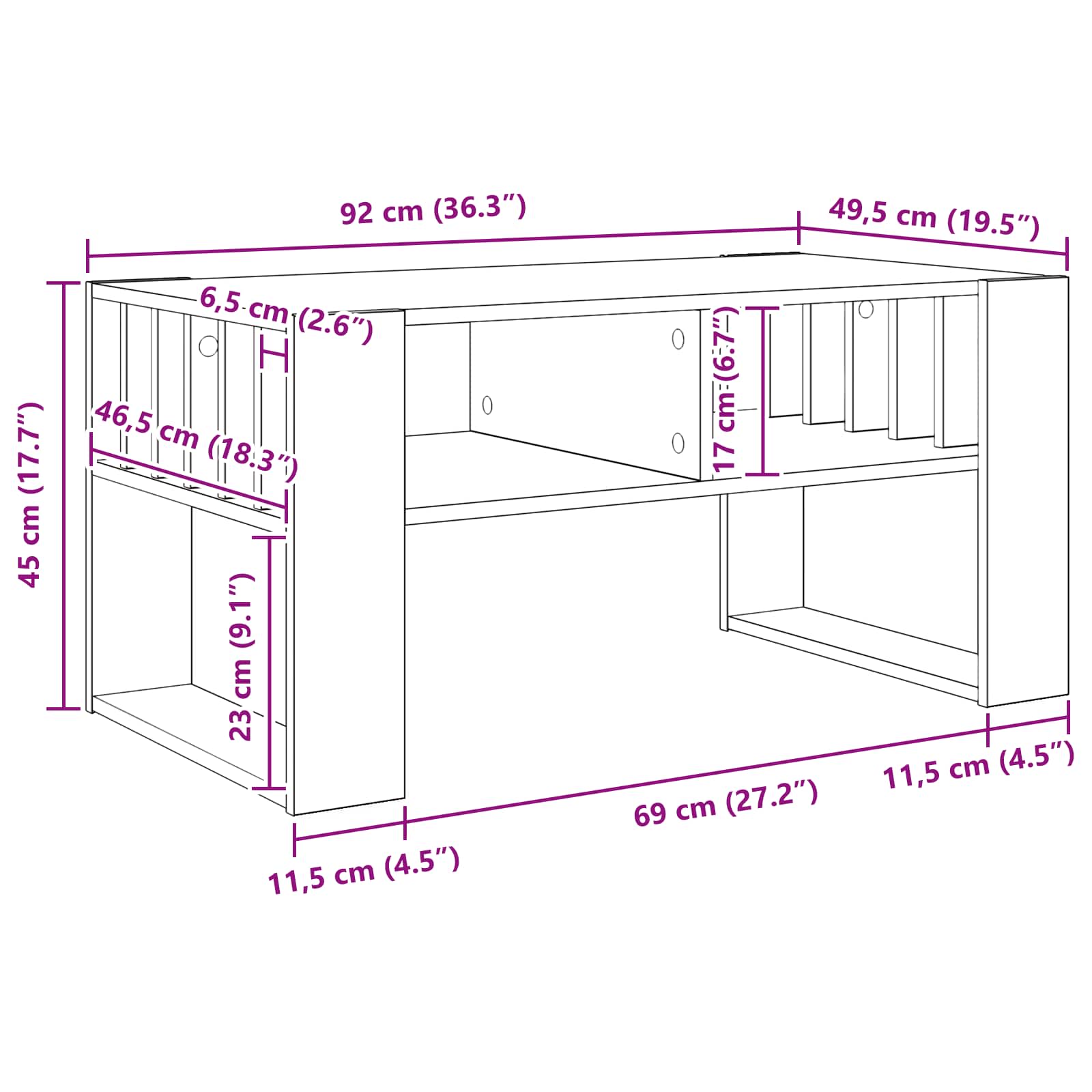 Tavolino da salotto Rovere Nero 92 x 49,5 x 45 cm