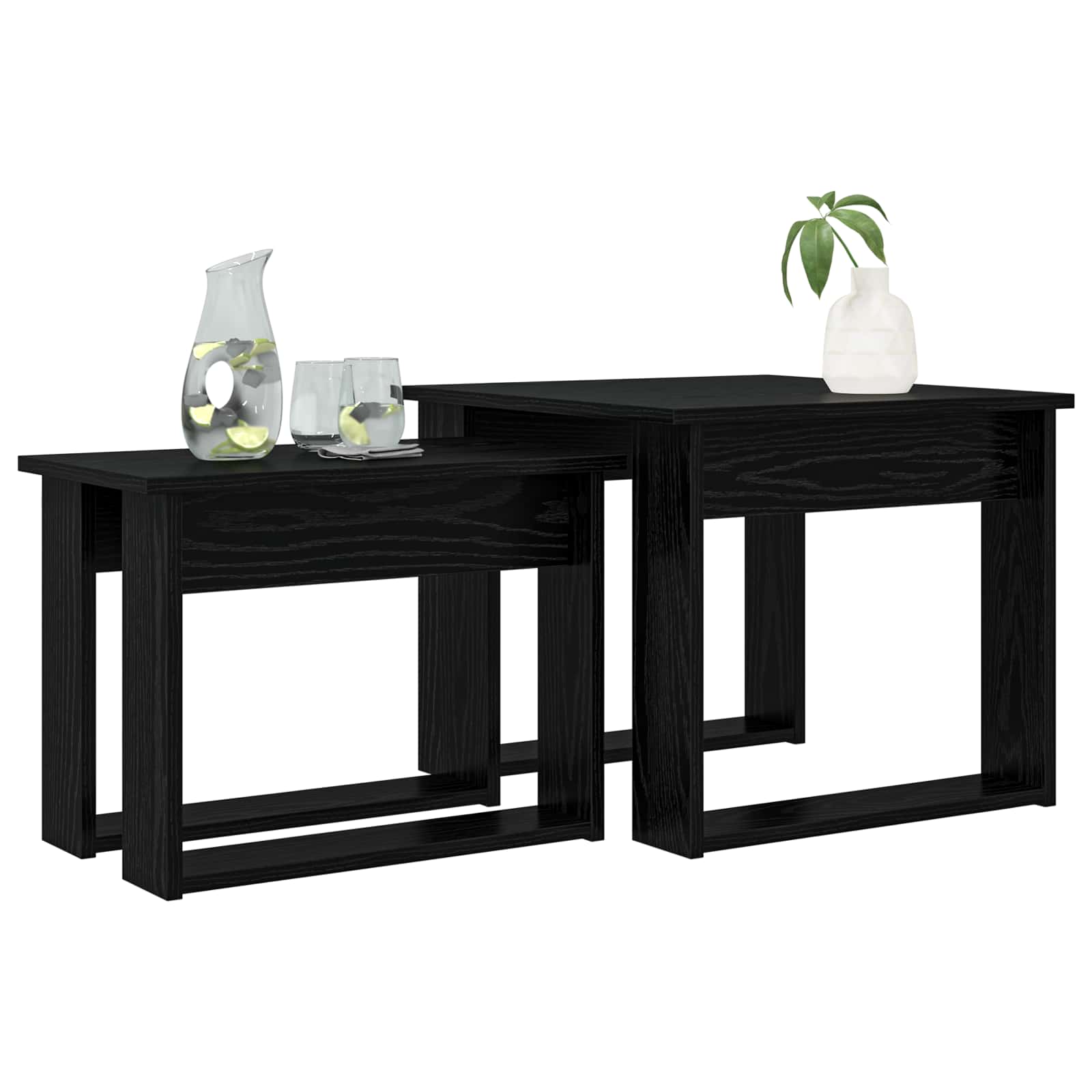 Set di Tavolini da Caffè 2 pcs Rovere Nero Legno multistrato