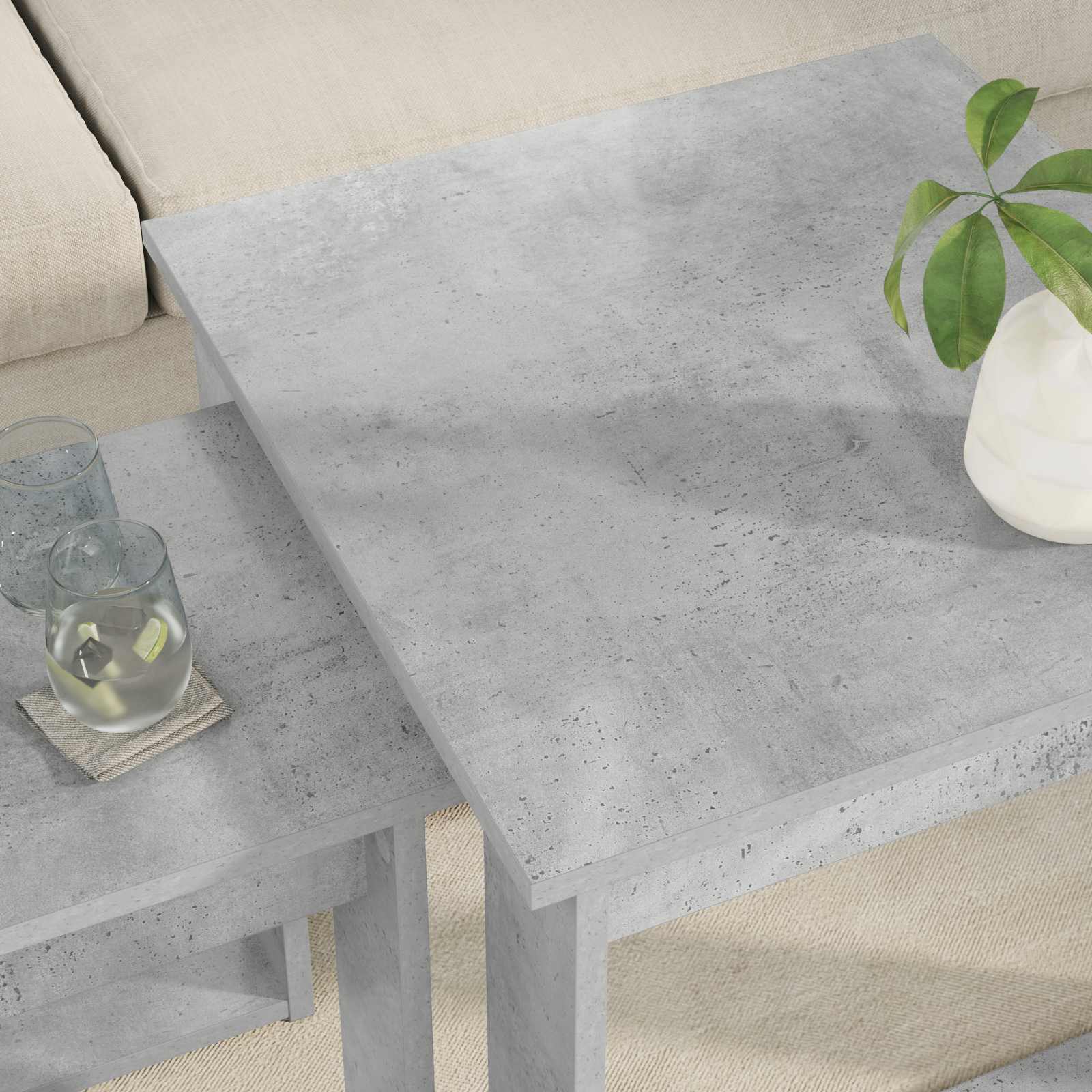 Set di Tavolini da Caffè 2 pcs Grigio cemento Legno multistrato