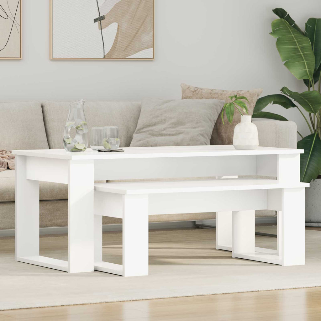Set di Tavolini da Caffè 2 pcs Bianco Legno multistrato