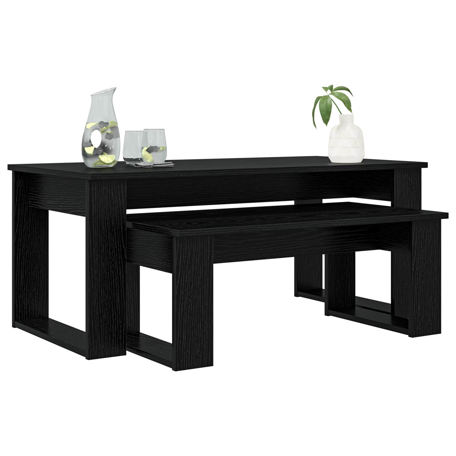 Set di Tavolini da Caffè 2 pcs Rovere Nero Legno multistrato