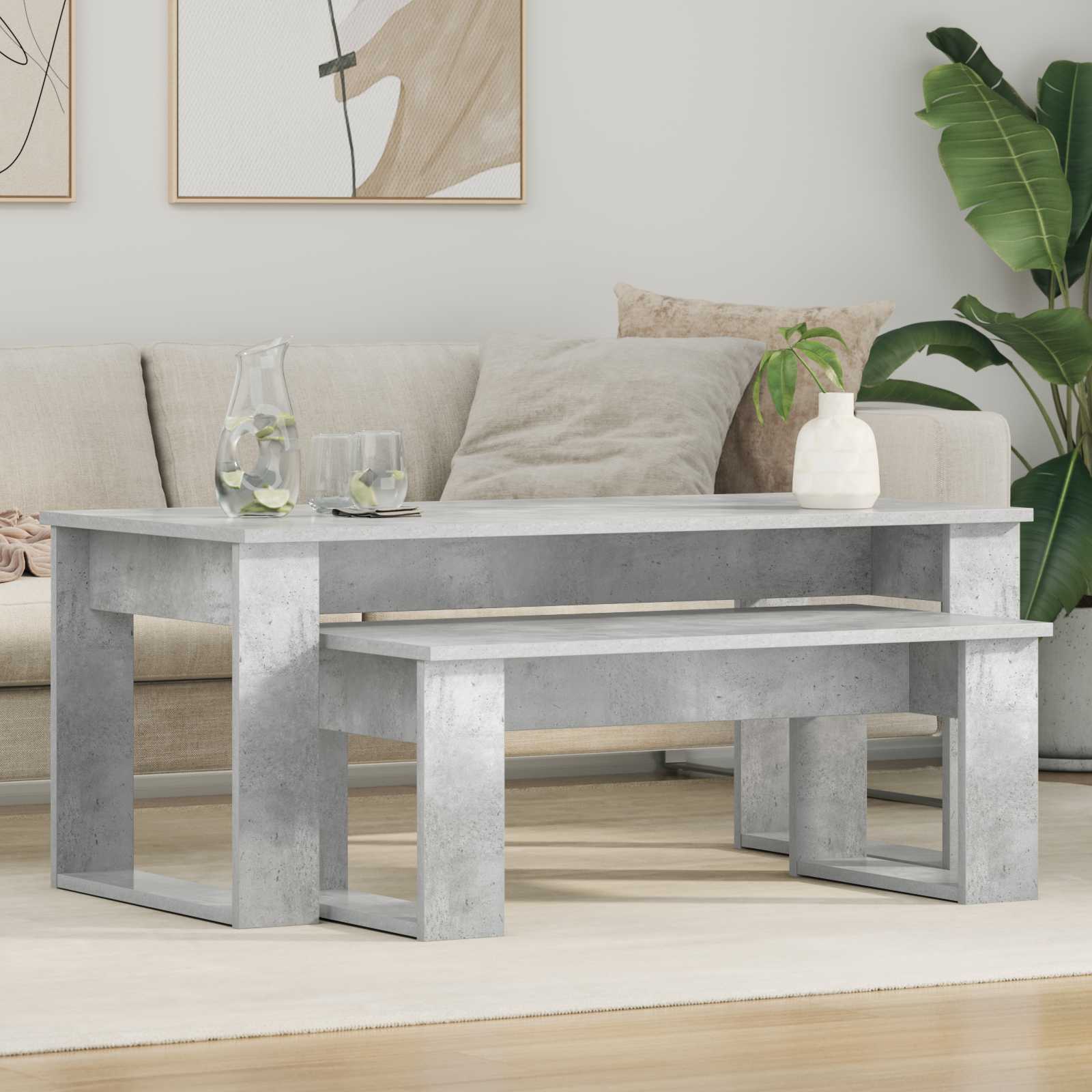 Set di Tavolini da Caffè 2 pcs Grigio cemento Legno multistrato