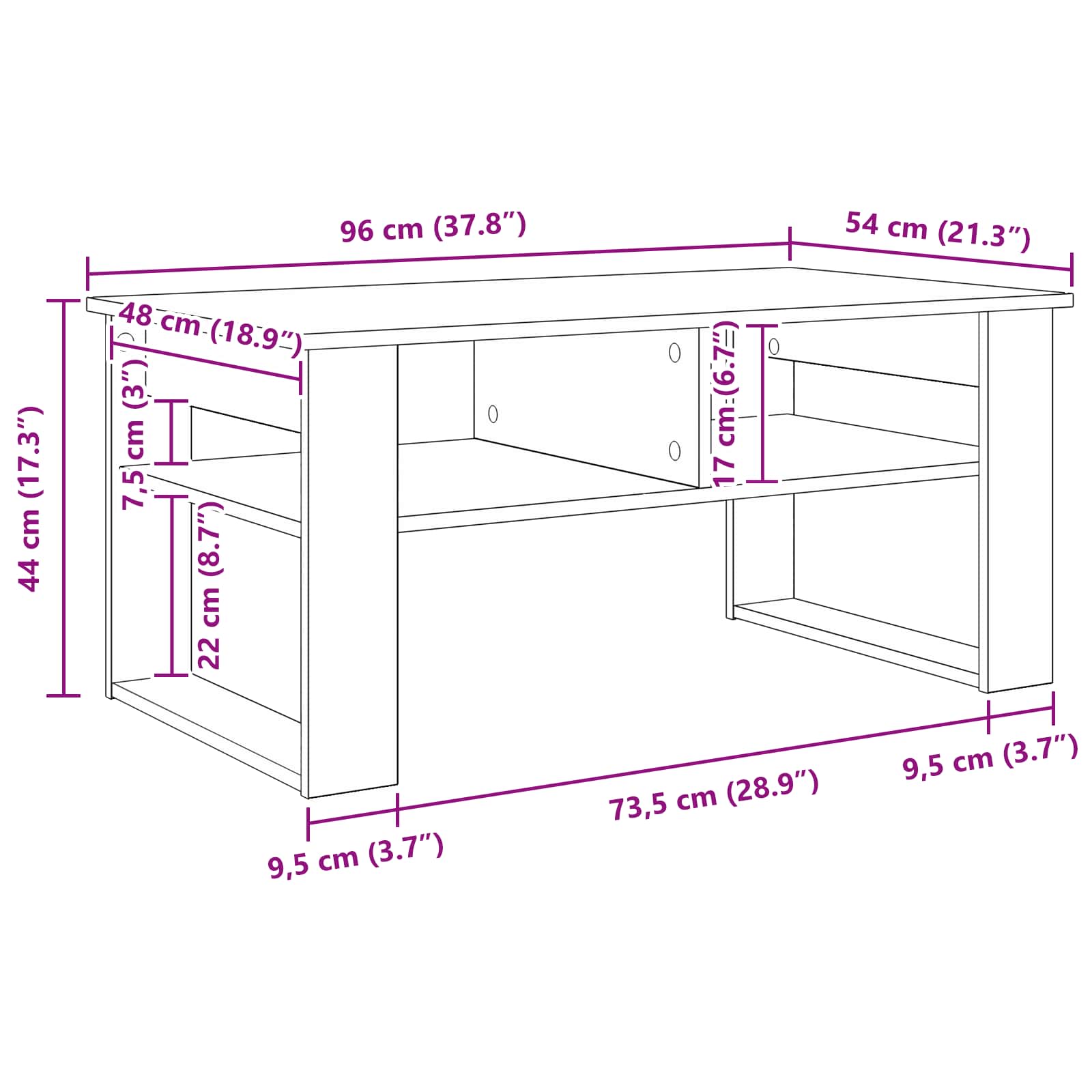 Tavolino da salotto Rovere fumé 96 x 54 x 44 cm