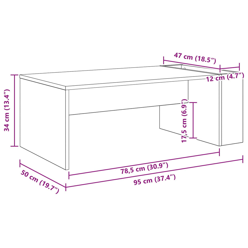 Tavolino da salotto Rovere Sonoma 95 x 50 x 34 cm
