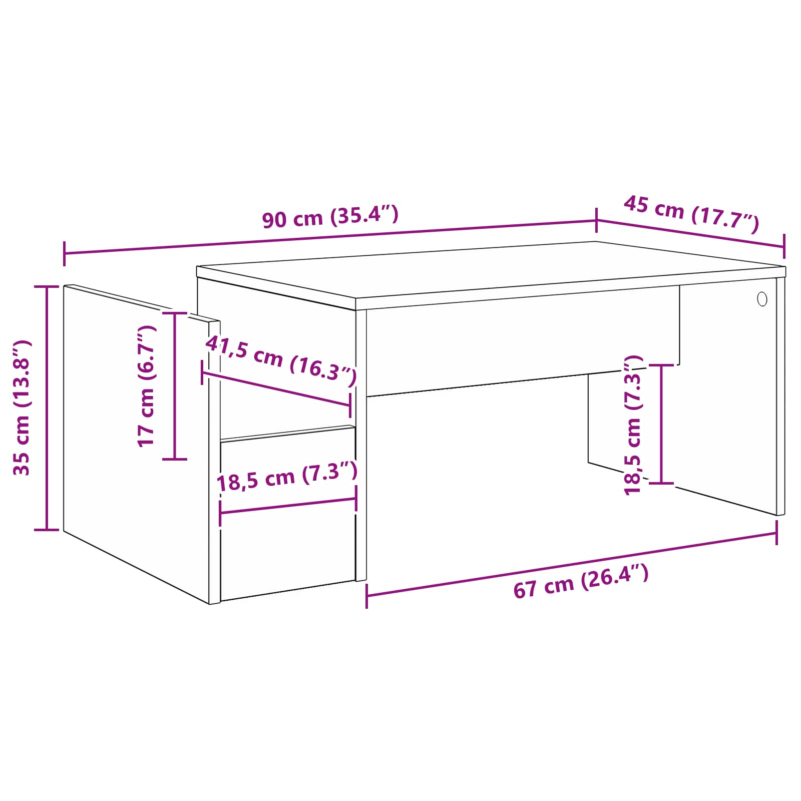 Tavolino da salotto Rovere fumé 90 x 45 x 35 cm