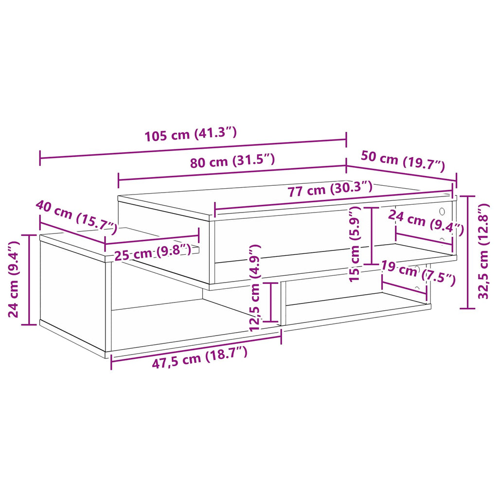 Tavolino da salotto Grigio Sonoma 105 x 50 x 32,5 cm