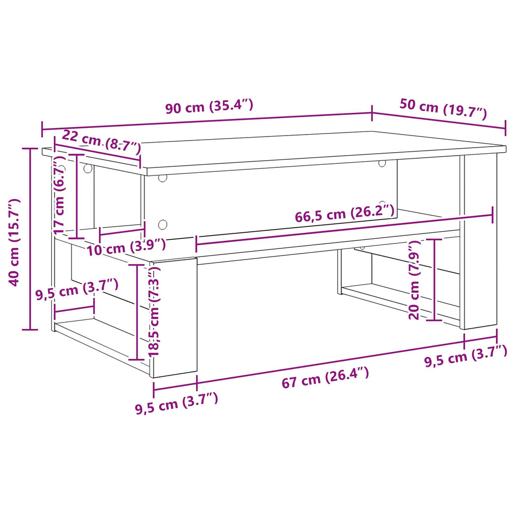 Tavolino da salotto Rovere Sonoma 90 x 50 x 40 cm