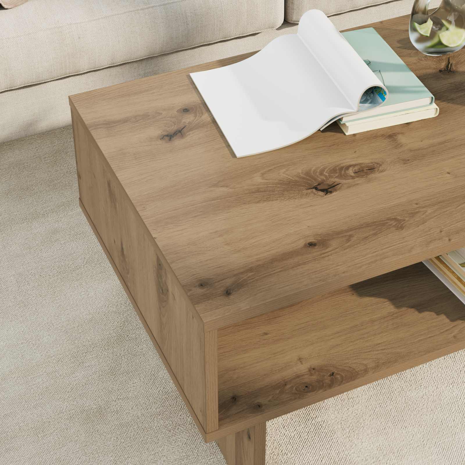 Tavolino da salotto Rovere artigianale 80 x 46 x 35 cm