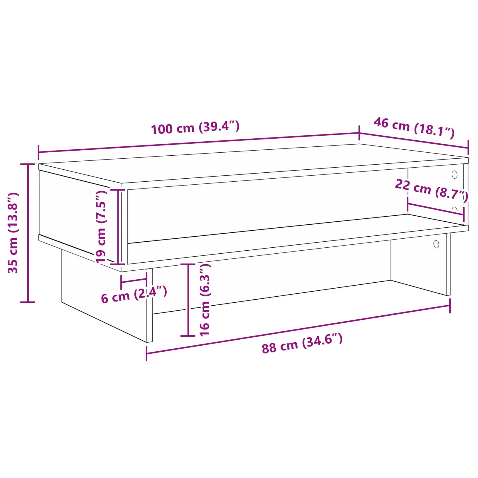 Tavolino da salotto Rovere Nero 100 x 46 x 35 cm