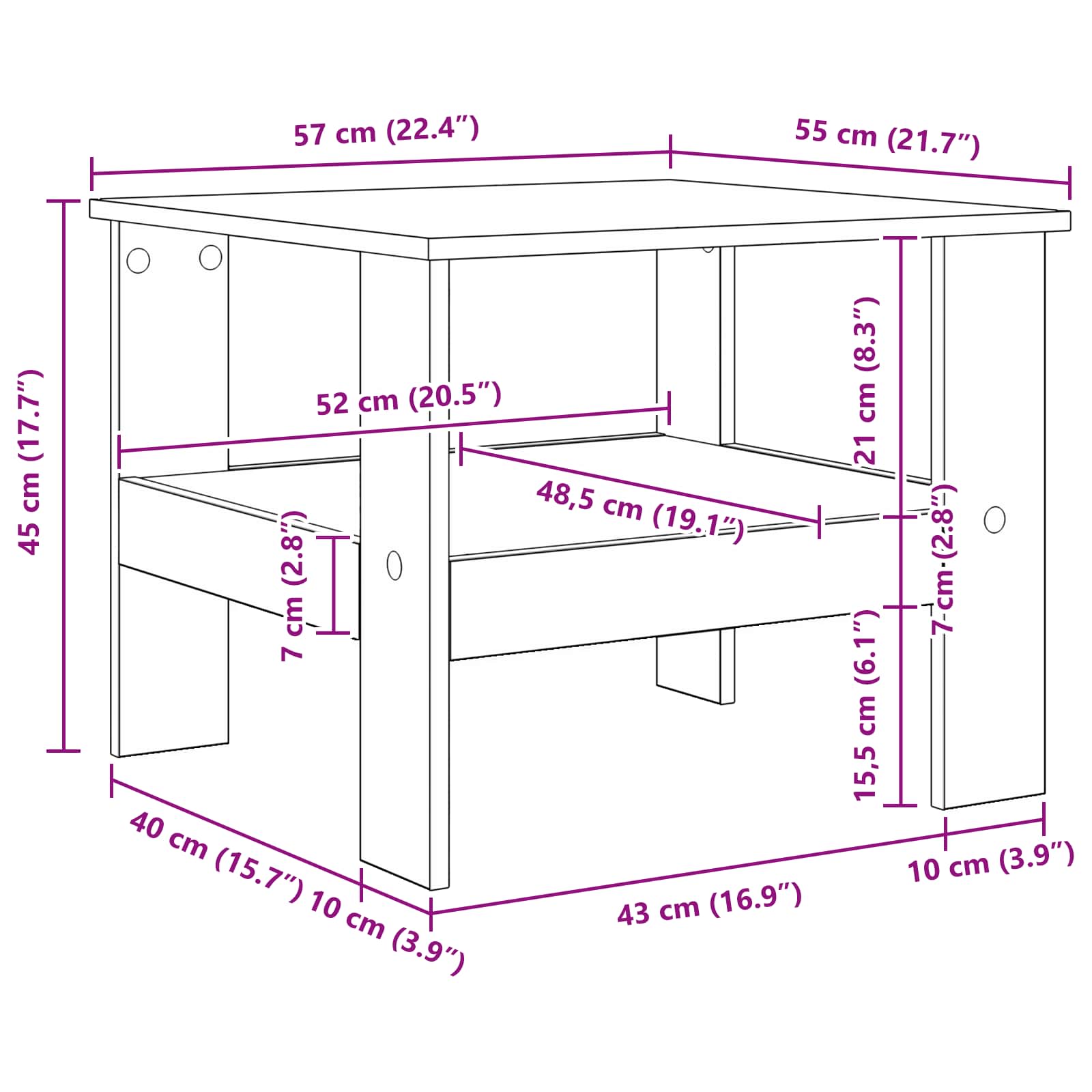 Tavolino da salotto Legno vecchio 57 x 55 x 45 cm