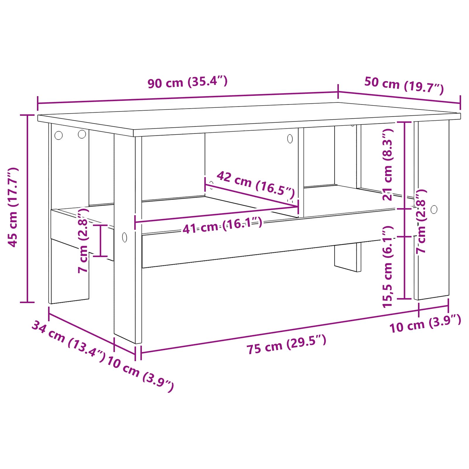 Tavolino da salotto Grigio cemento 90 x 50 x 45 cm