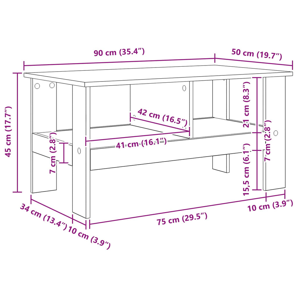 Tavolino da salotto Legno vecchio 90 x 50 x 45 cm