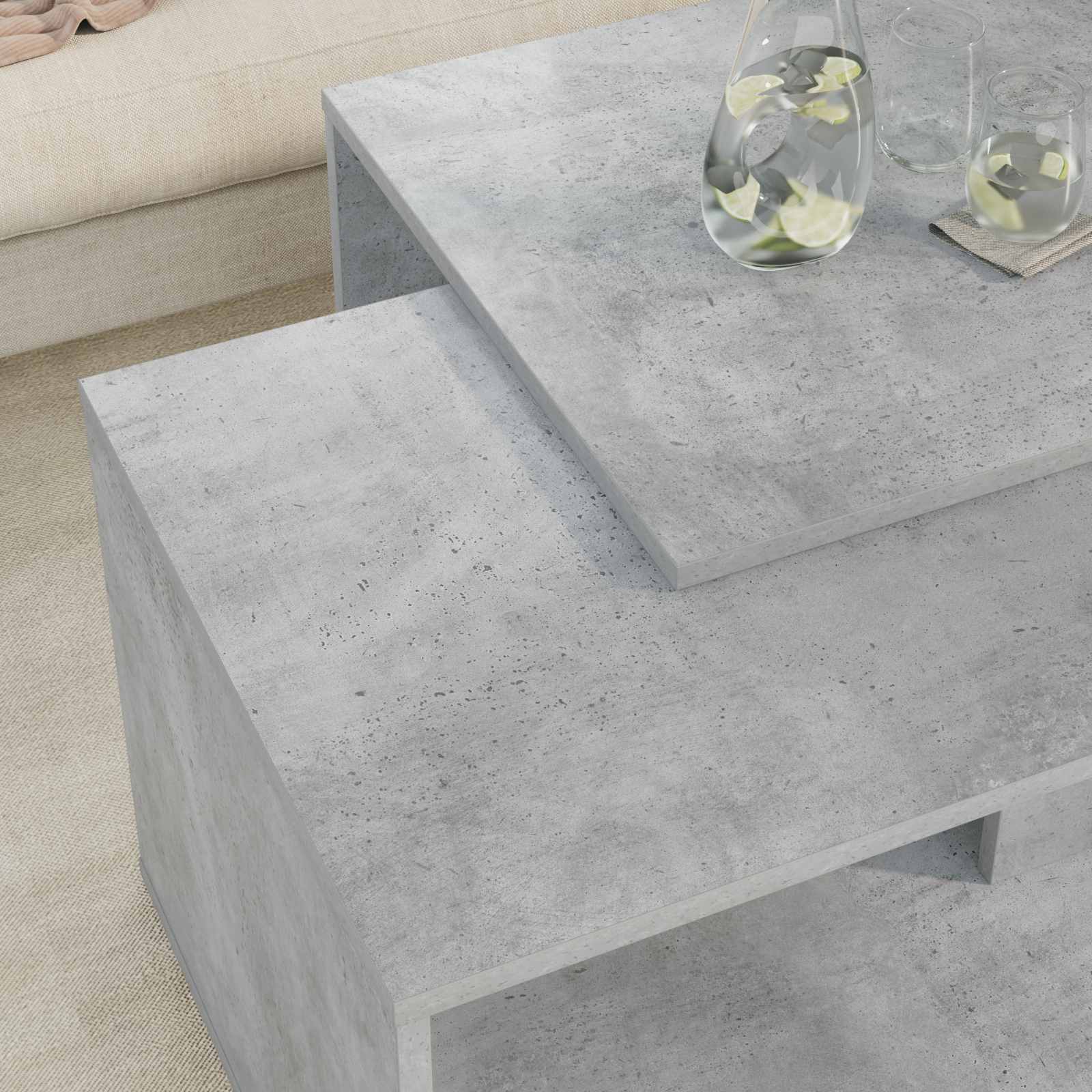Set di Tavolini da Caffè 2 pcs Grigio cemento Legno multistrato
