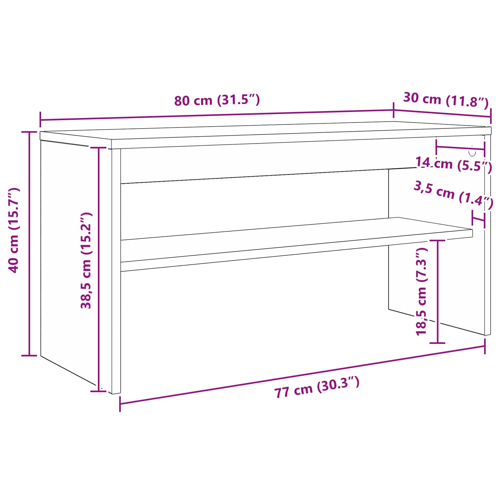 Mobile TV Rovere artigianale 80 x 30 x 40 cm Legno multistrato