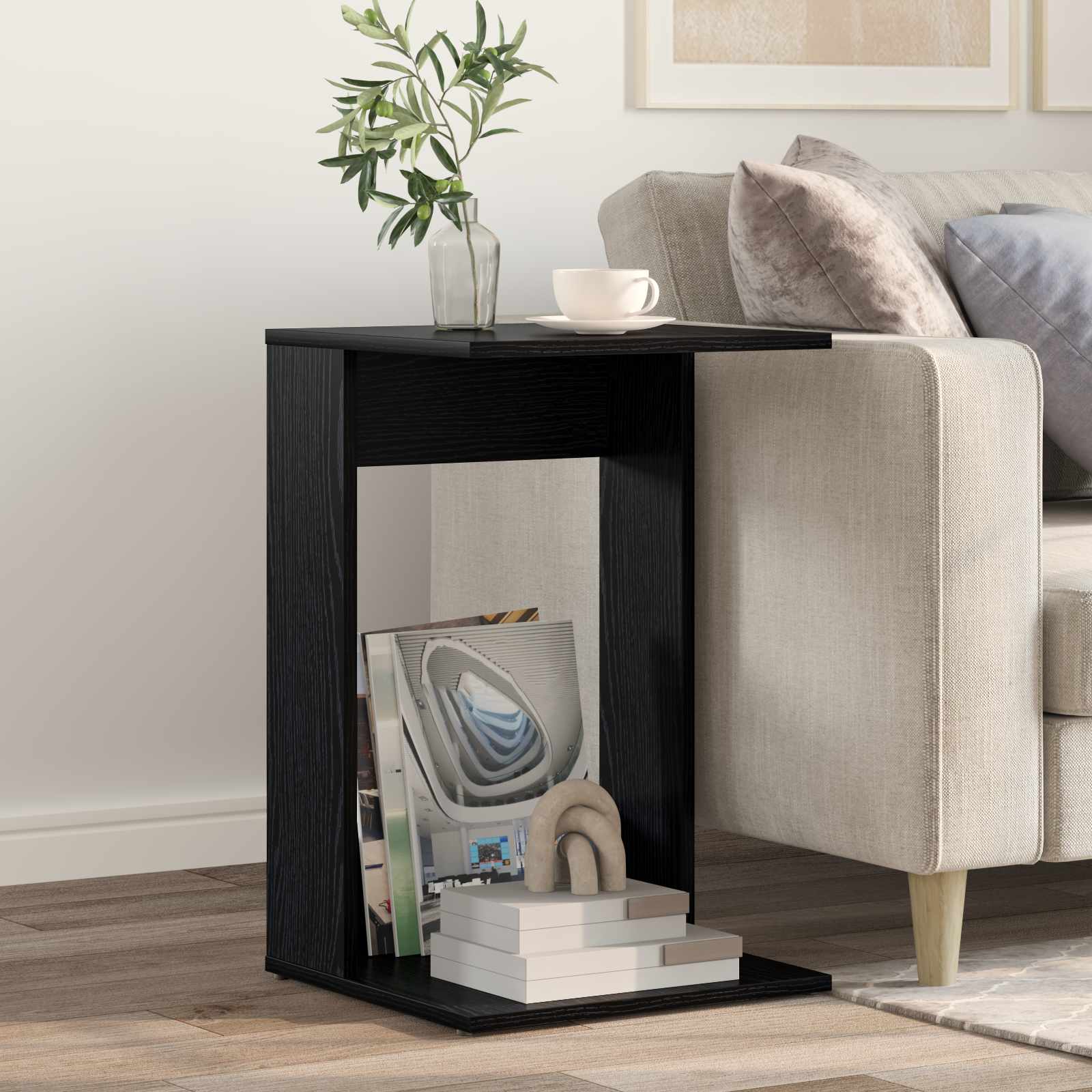 Tavolo laterale Rovere Nero 40 x 38 x 62,5 cm Legno multistrato