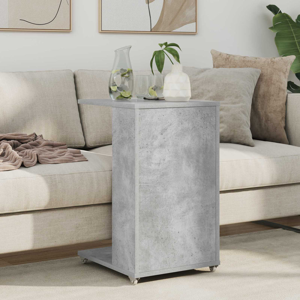 Tavolo laterale con ruota Grigio cemento 40 x 35 x 60 cm
