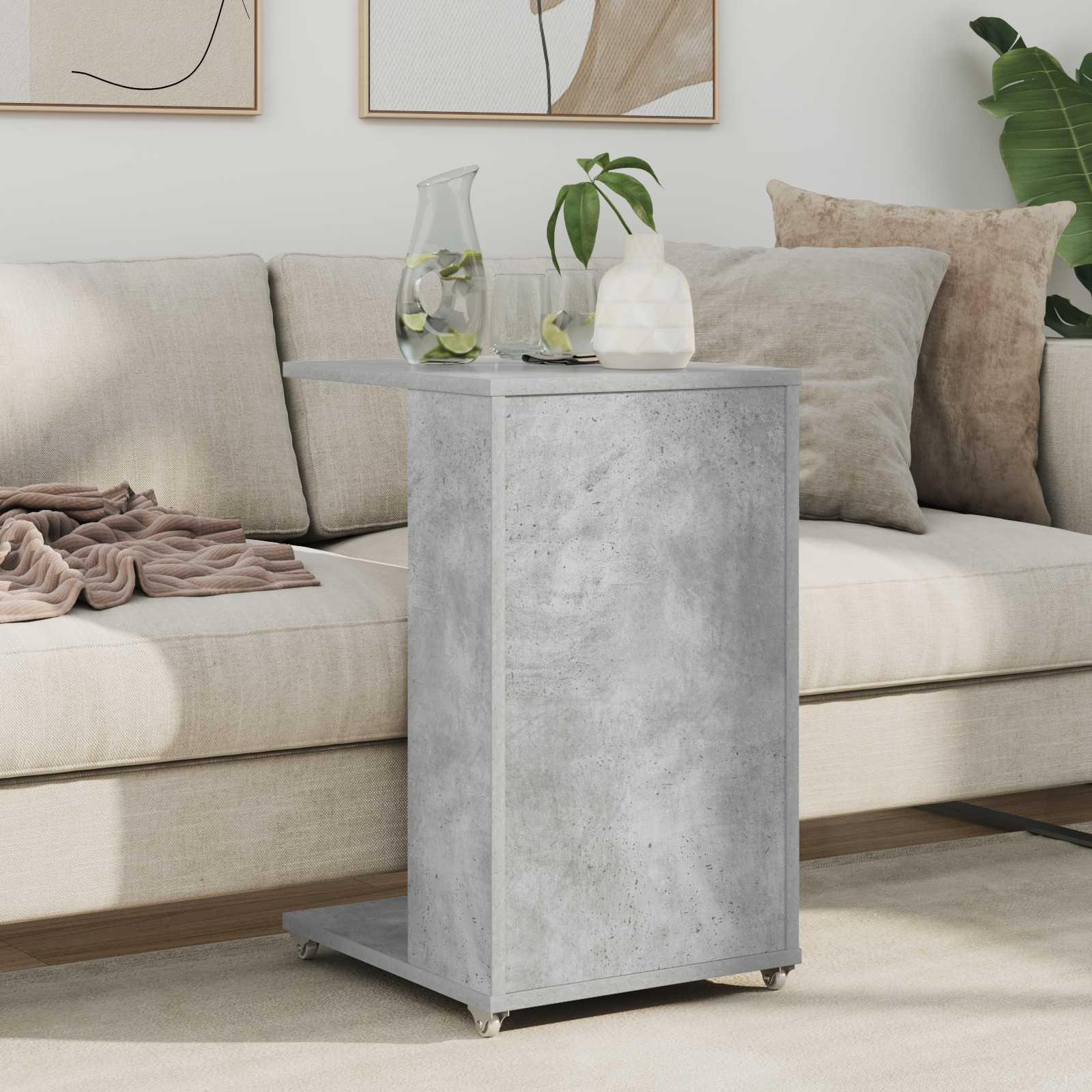 Tavolo laterale con ruota Grigio cemento 40 x 35 x 60 cm