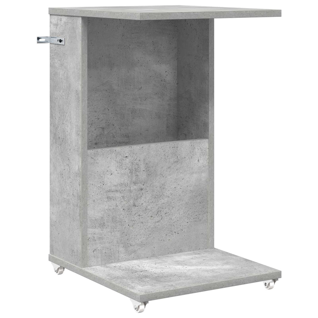 Tavolo laterale con ruota Grigio cemento 40 x 35 x 60 cm