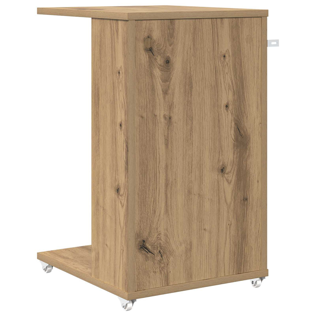 Tavolo laterale con ruota Rovere artigianale 40 x 35 x 60 cm
