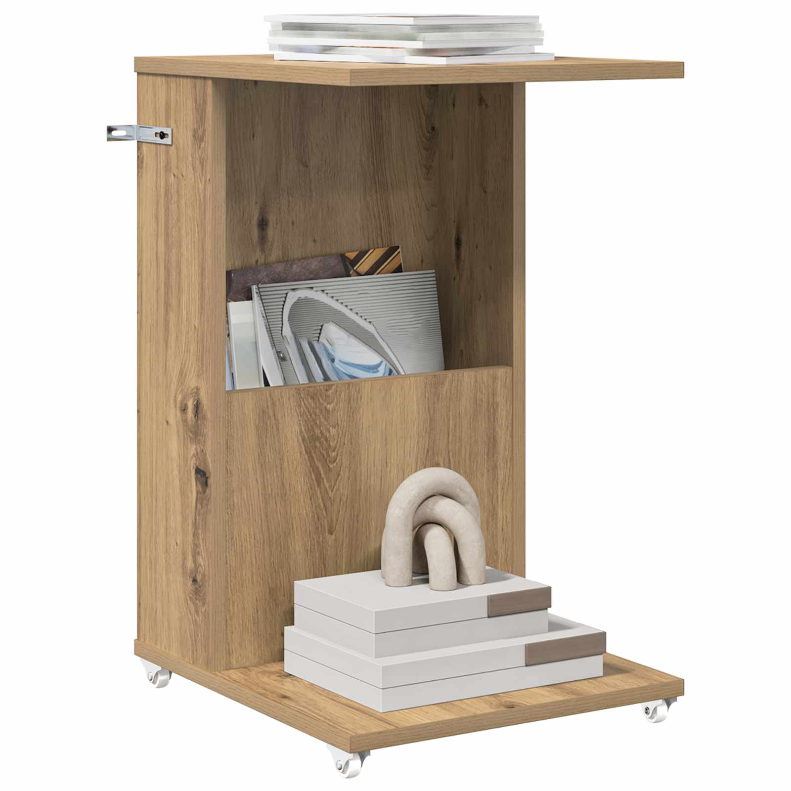 Tavolo laterale con ruota Rovere artigianale 40 x 35 x 60 cm