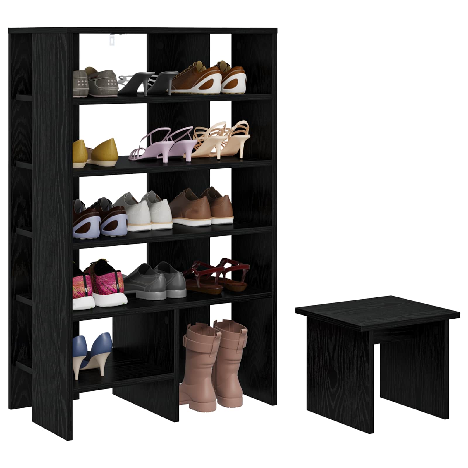 Mobile per scarpe 2 pcs Rovere Nero Legno multistrato