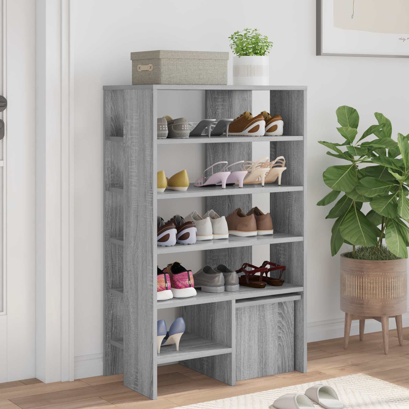 Mobile per scarpe 2 pcs Grigio Sonoma Legno multistrato