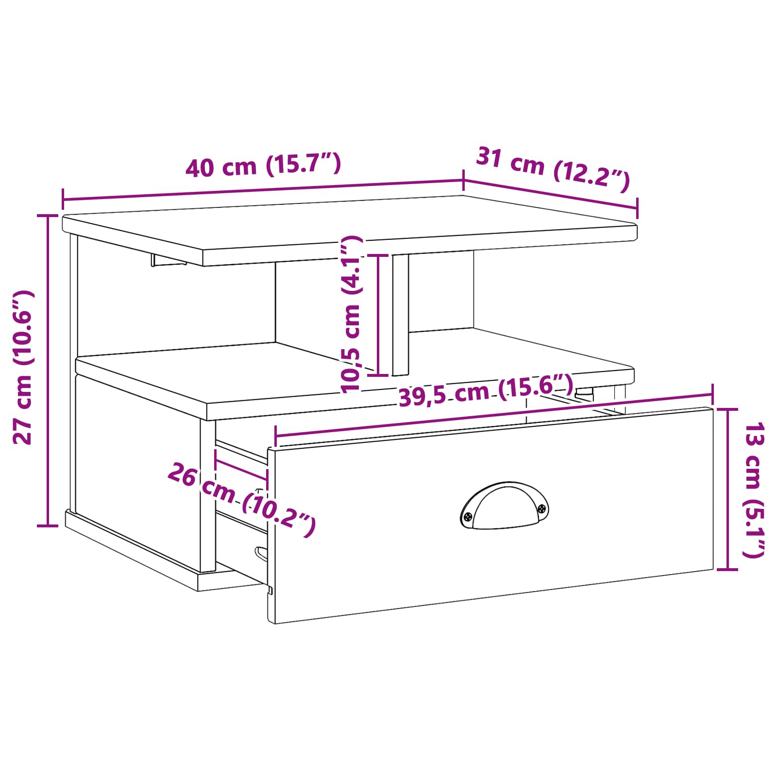 Armadio da Notte HILL Marrone miele 40 x 31 x 27 cm