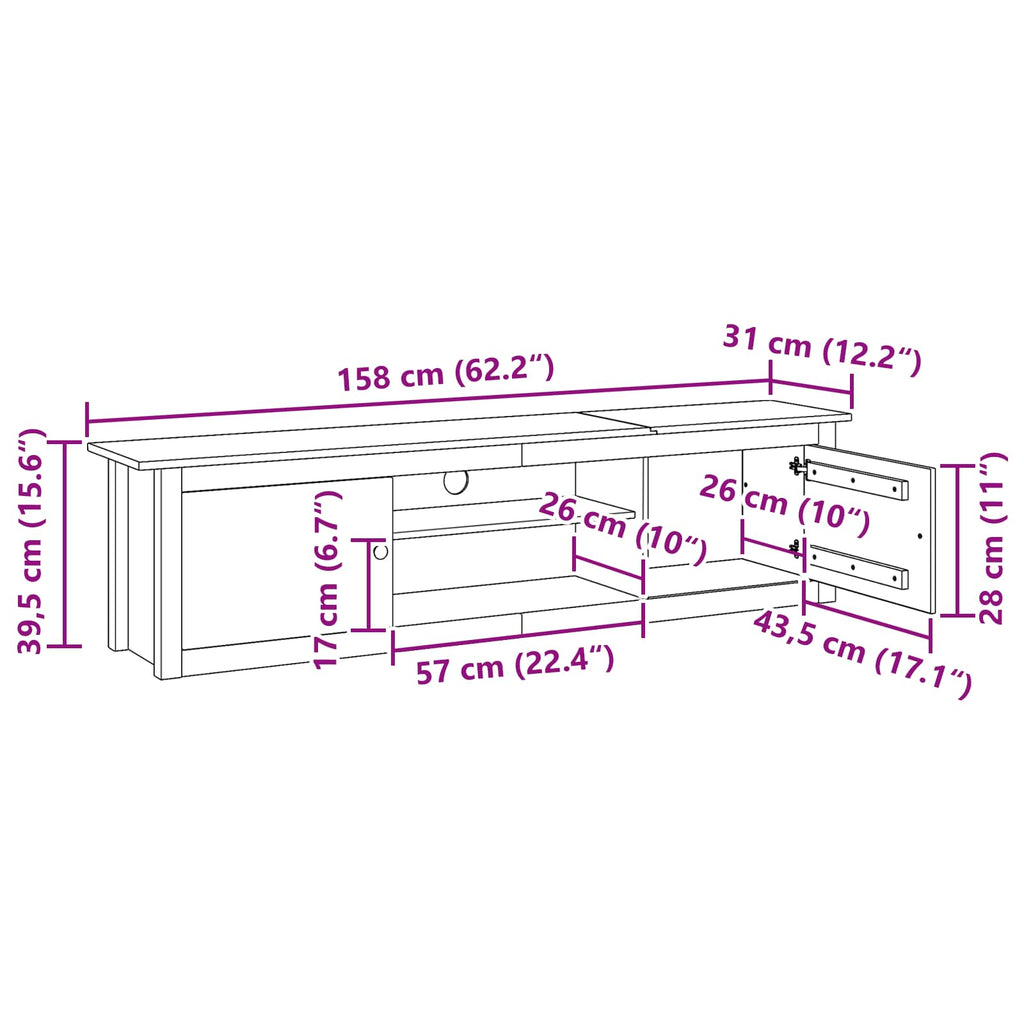 Supporto per TV HILL Marrone miele 158 x 40 x 39,5 cm