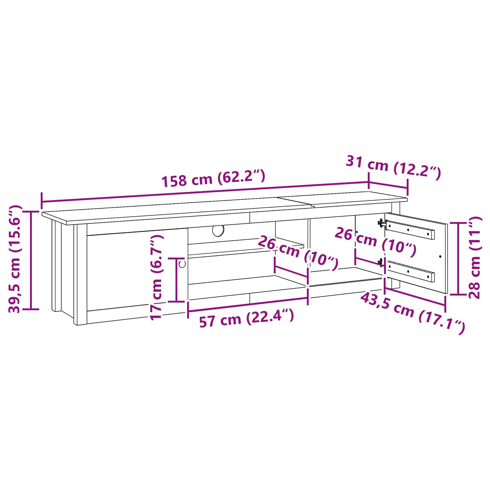 Supporto per TV HILL Marrone miele 158 x 40 x 39,5 cm