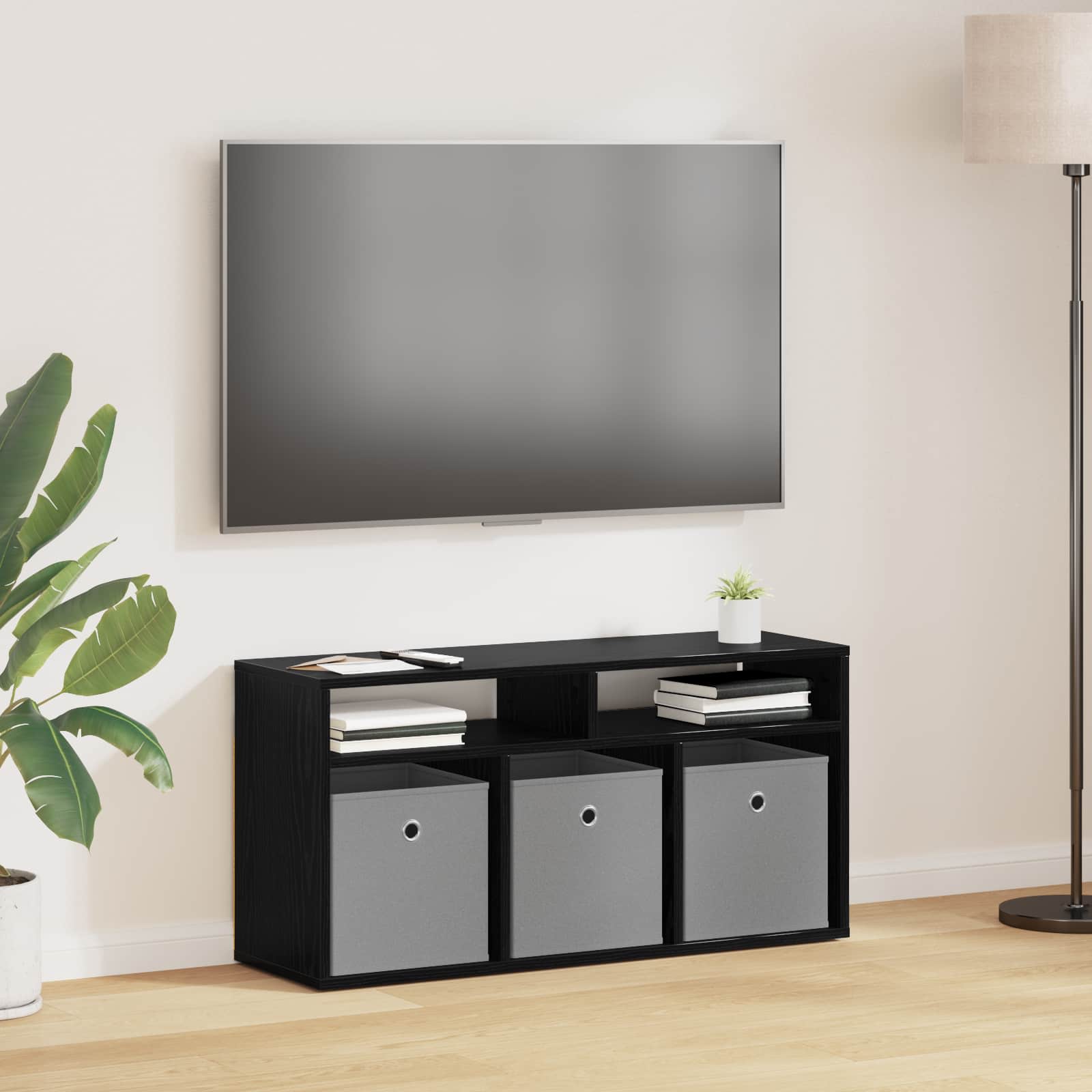 Lowboard con cassetto Rovere Nero 87 x 27,5 x 43 cm