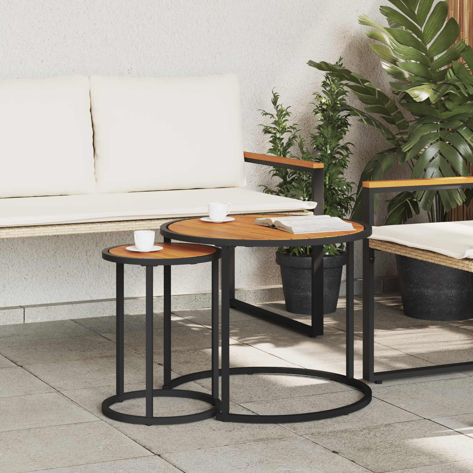 Set di Tavolini da Caffè 2 pcs Naturale e Nero 55 x 55 x 45 cm
