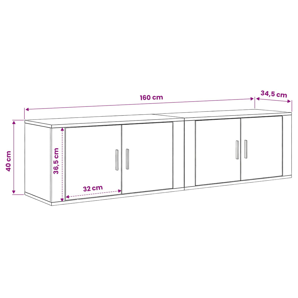 Set Mobile TV da Parete 2 pcs Legno vecchio 80 x 34,5 x 40 cm