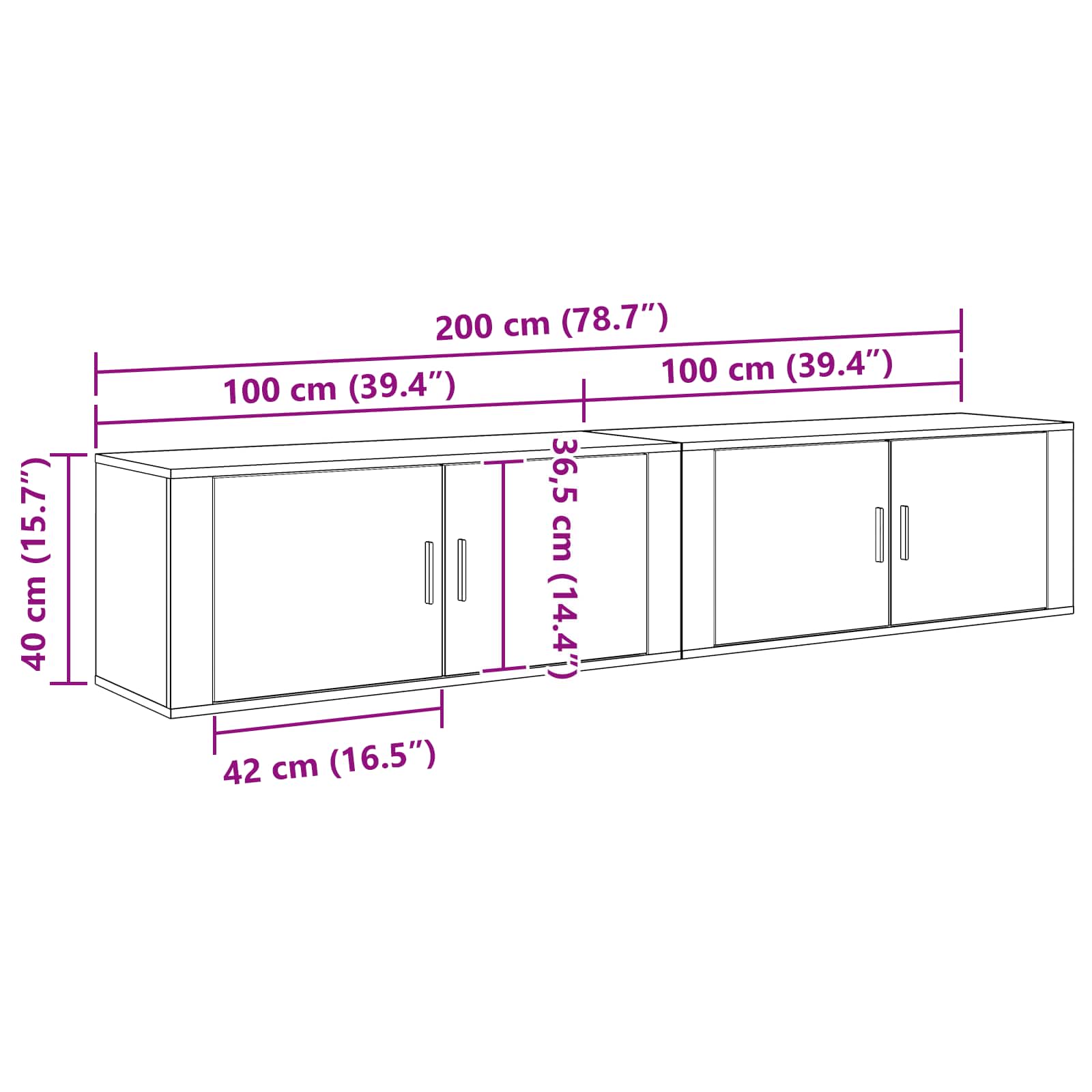 Set Mobile TV da Parete 2 pcs Legno vecchio 100 x 34,5 x 40 cm