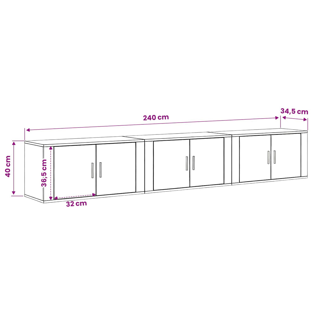 Set Mobile TV da Parete 3 pcs Rovere artigianale