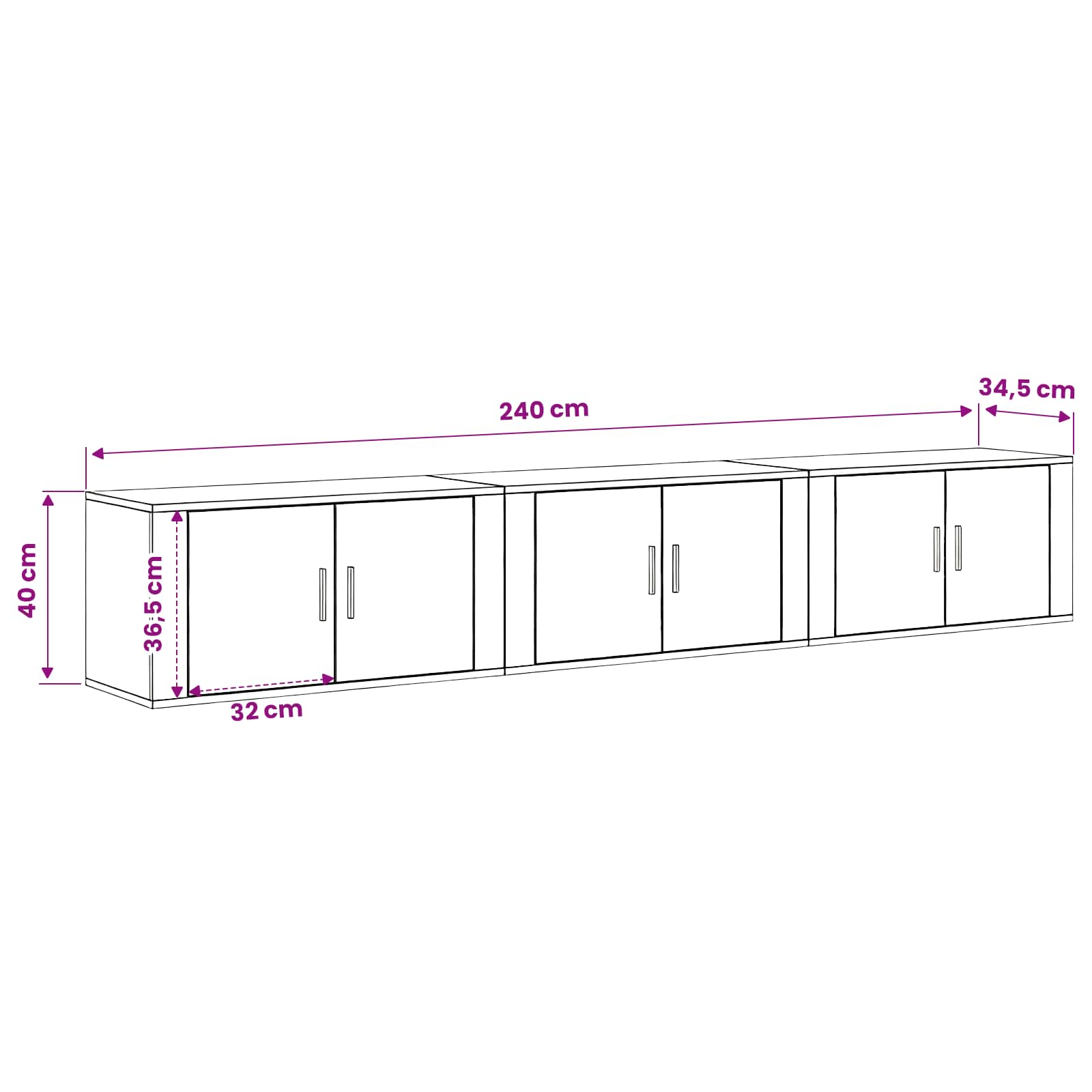 Set Mobile TV da Parete 3 pcs Rovere artigianale